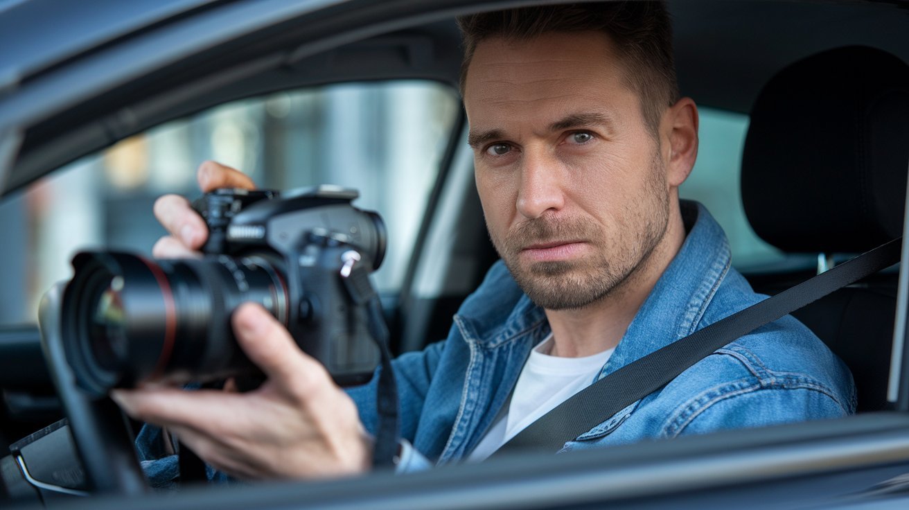 Detektiv mit Kamera im Auto; Detektei Davos, Graubünden, Detektiv Davos, Graubünden, Privatdetektiv Davos, Graubünden, Privatdetektei Davos, Graubünden