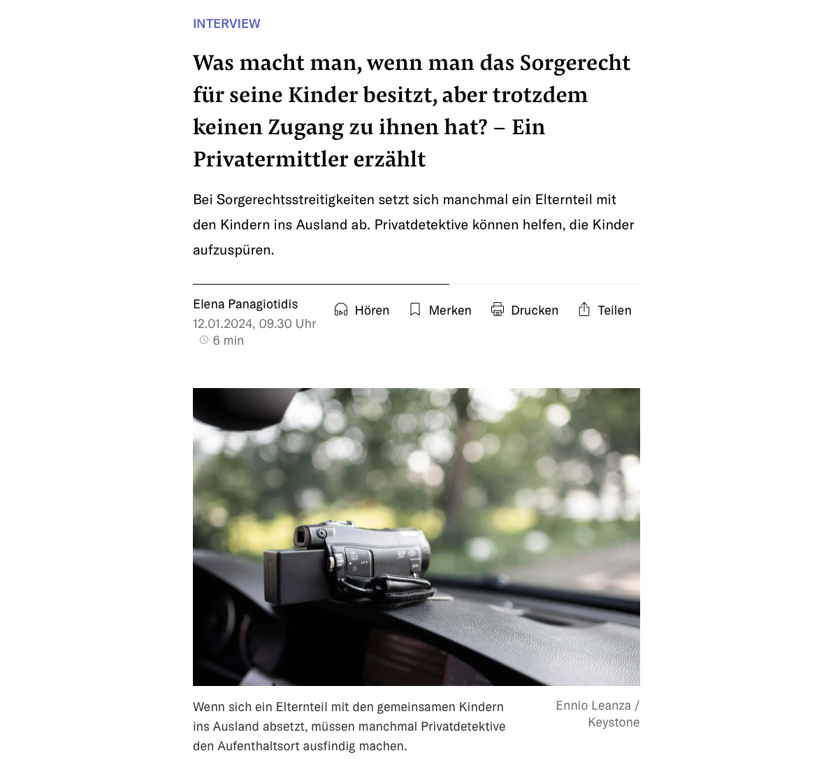 Screenshot NZZ-Artikel; Detektiv aus der Schweiz, Detektei aus der Schweiz, Privatdetektiv aus der Schweiz, Detektivagentur aus der Schweiz