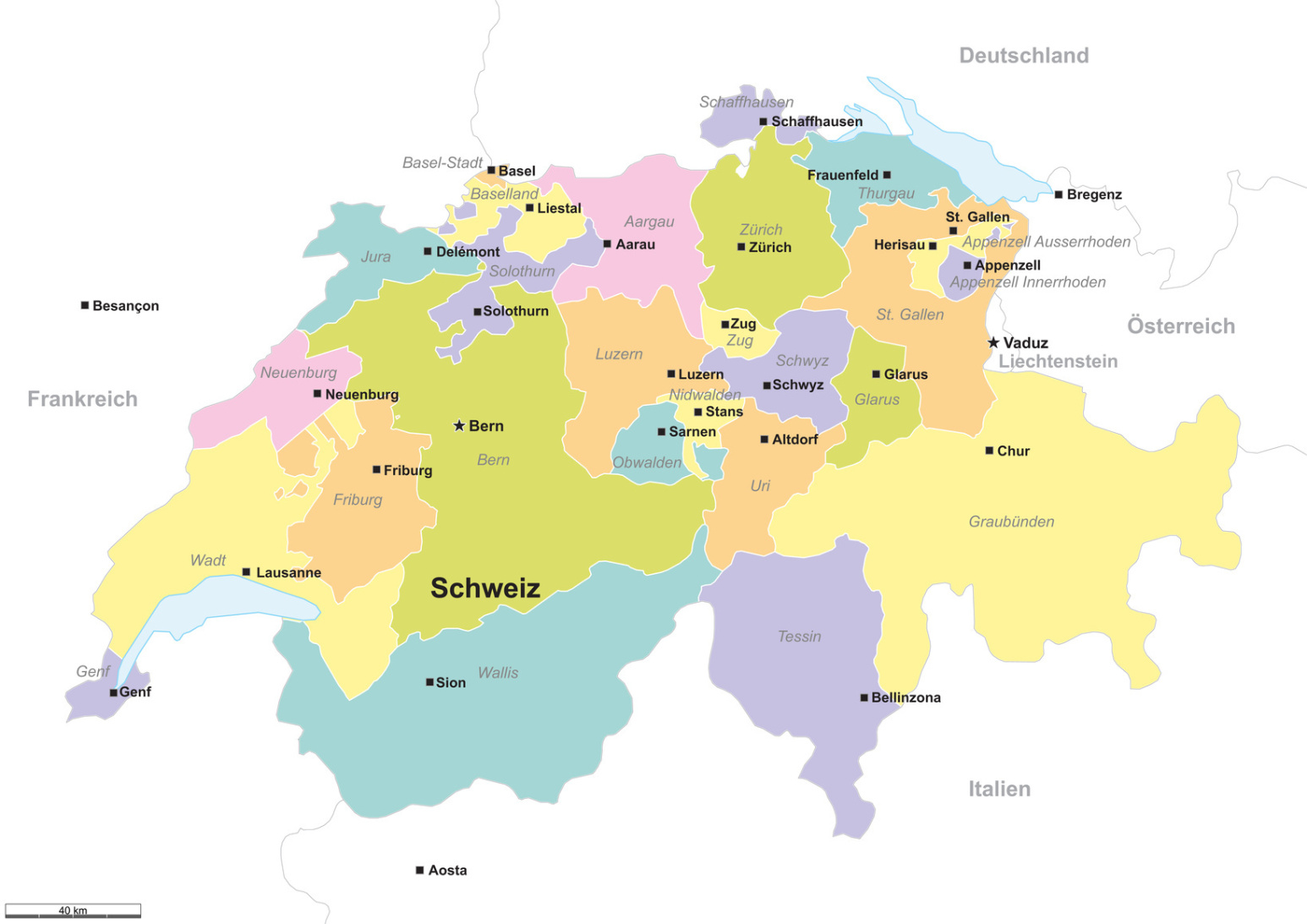 Kantone Schweiz; Detektei Schweiz, Detektiv Schweiz, Privatdetektiv Schweiz