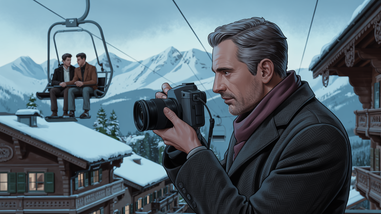 Detektiv mit Kamera bei Observation; Privatermittler Lech (Vorarlberg), Österreich, Privatdetektei Lech (Vorarlberg), Österreich, Detektivagentur Lech (Vorarlberg), Österreich, Detektivteam Lech (Vorarlberg), Österreich