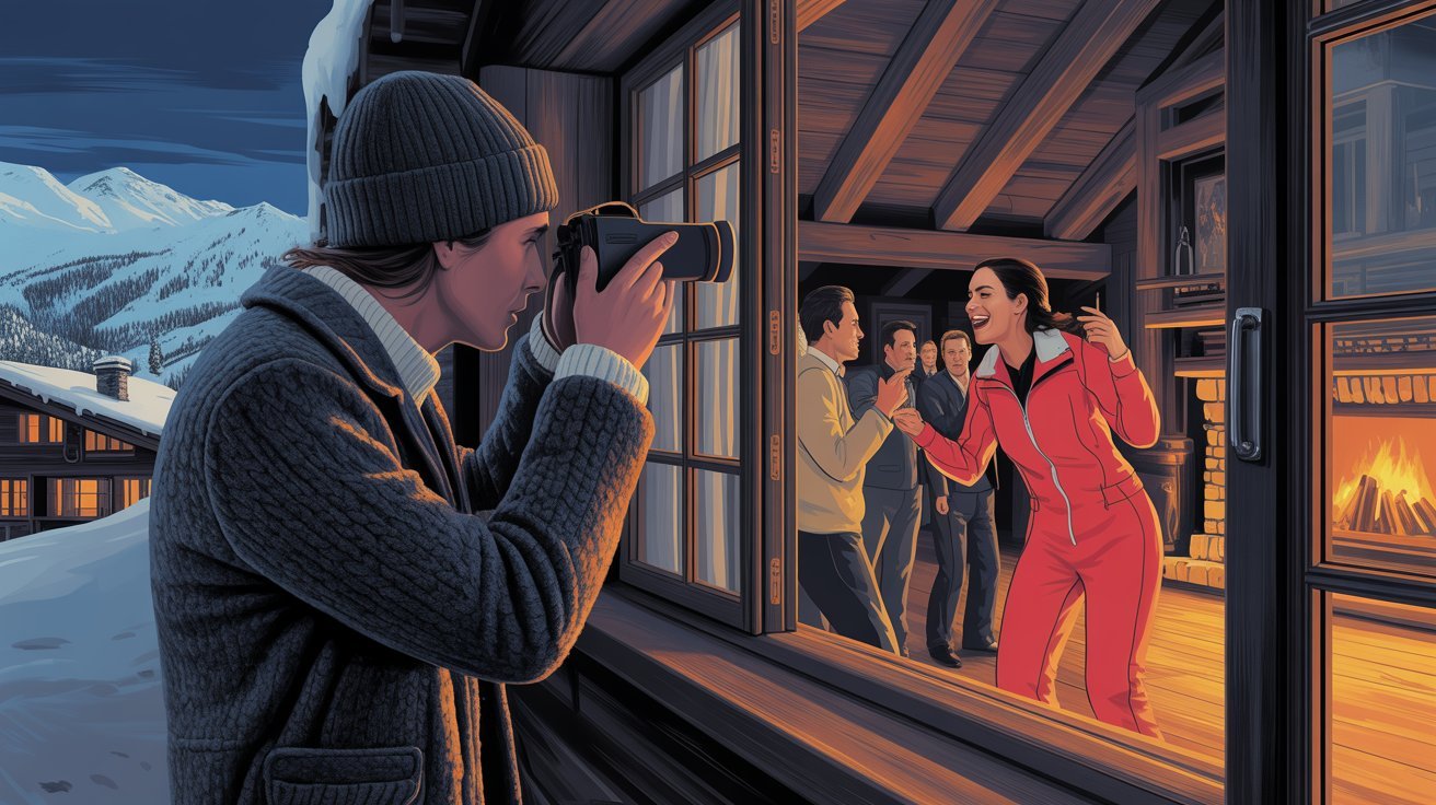 Illustration: private investigator conducting surveillance at a party in Courchevel (France); private investigator Courchevel, corporate investigations Courchevel, detective agency Courchevel, investigation team Courchevel
